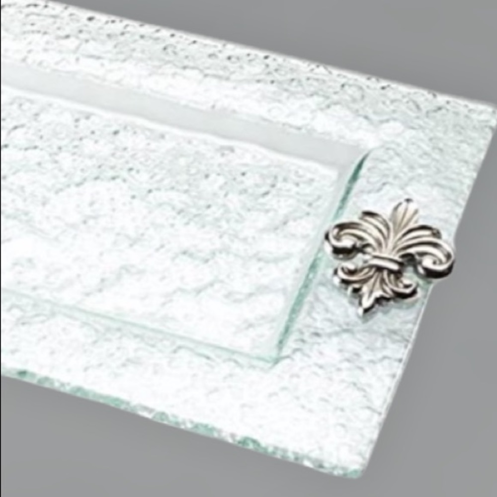 Bubble Glass Vanity Tray Large Semi Clear French Fleur De Lis Accents Epic Home - Picture 3 of 3